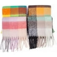 thumbnail image 4 of Kukuzhu Women's Colorful Four-Plaid Scarf Thick Beard Thickened Double-Sided Plaid Engraved Shawl, 4 of 6
