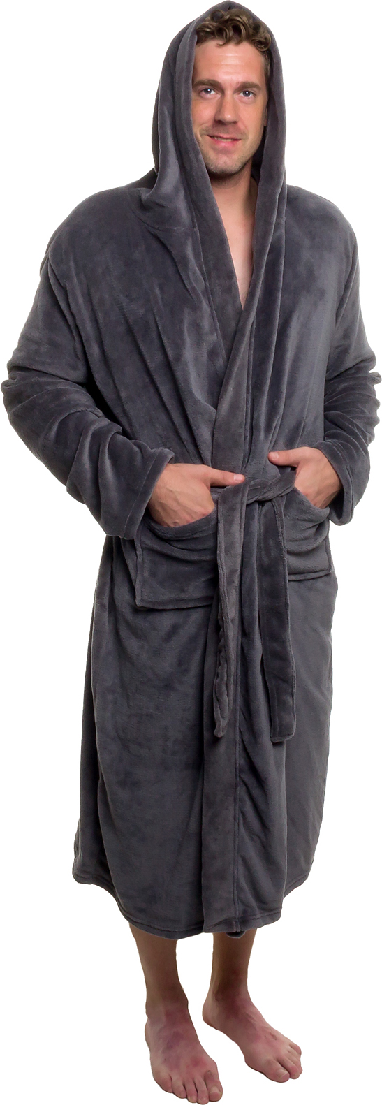 men's plush hooded bathrobe