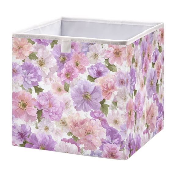 Foldable Fabric Storage Bin Home Cubes Clothing Organizer Bins Large Collapsible Box Basket for Home Organizer Lavender and Pink Flowers