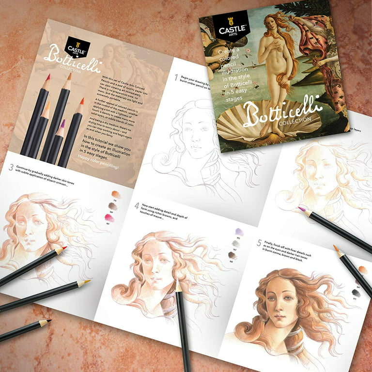 Castle Art Supplies Botticelli Themed 24 Colored Pencil Set in Tin Box 