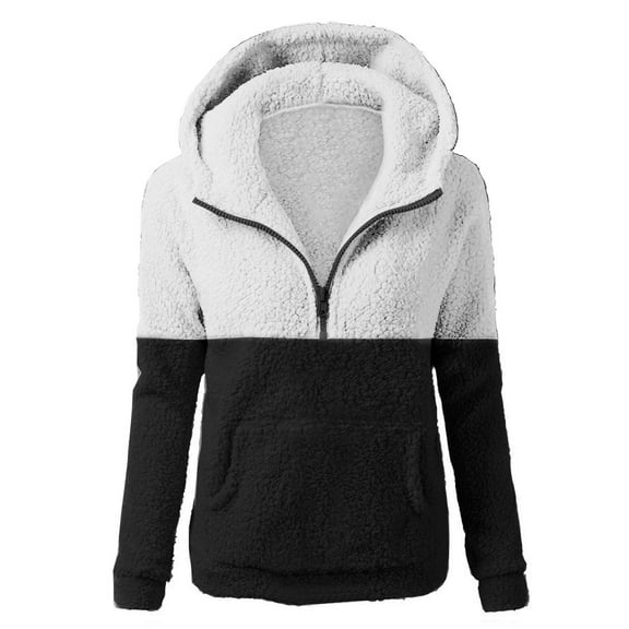 Lovskoo 2024 Women's Fuzzy Fleece Coats Hooded Sweatshirt Winter Warm Long Sleeve Zipper Coat Outwear White