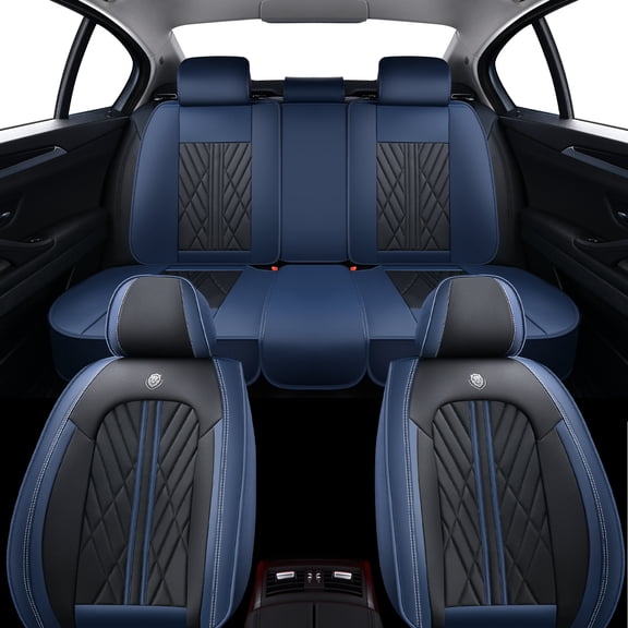 Car Seat Covers,Front and Rear, Fits Lincoln Mks 2015, Black & Blue 5 Pieces