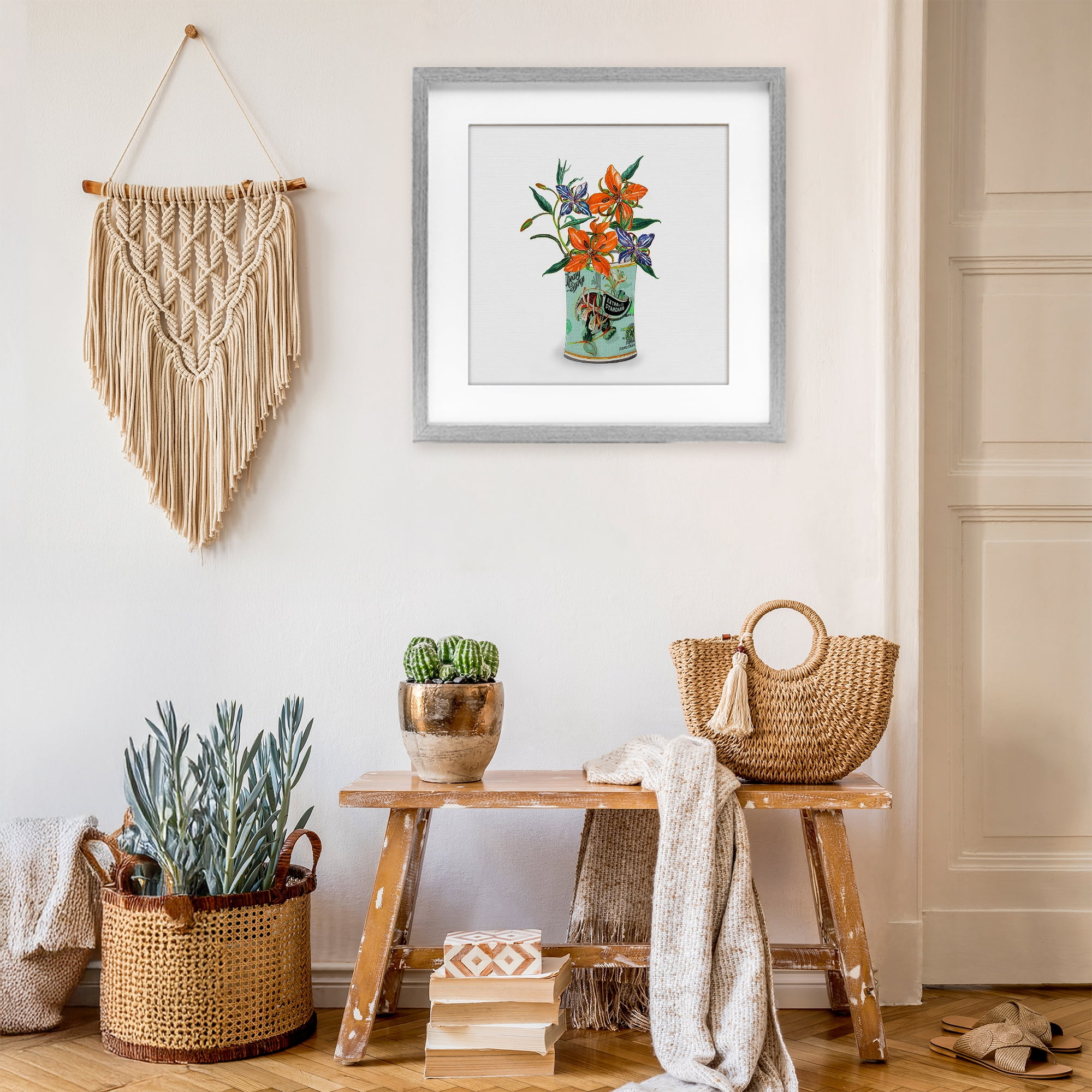 Stupell Industries Lilies in Retro Tin Gray Framed Print Under Glass, design by Val Rhodes