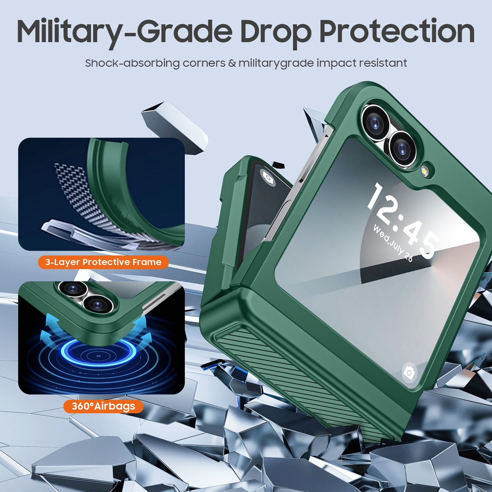 Oupeigar for Samsung Galaxy Z Flip 6/7FE Phone Case with Card Holder[RFID Blocking],Hinge Protection,Screen Protector,Shockproof Case-Green