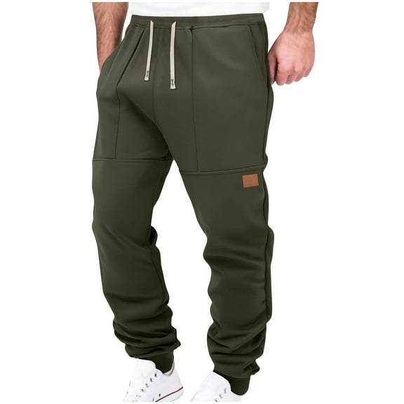 Mens Casual Jogger Cargo Pants Relaxed Fit Pants Drawstring Sweatpants Hiking Outdoor Twill Sport Pants (L, Army Green)