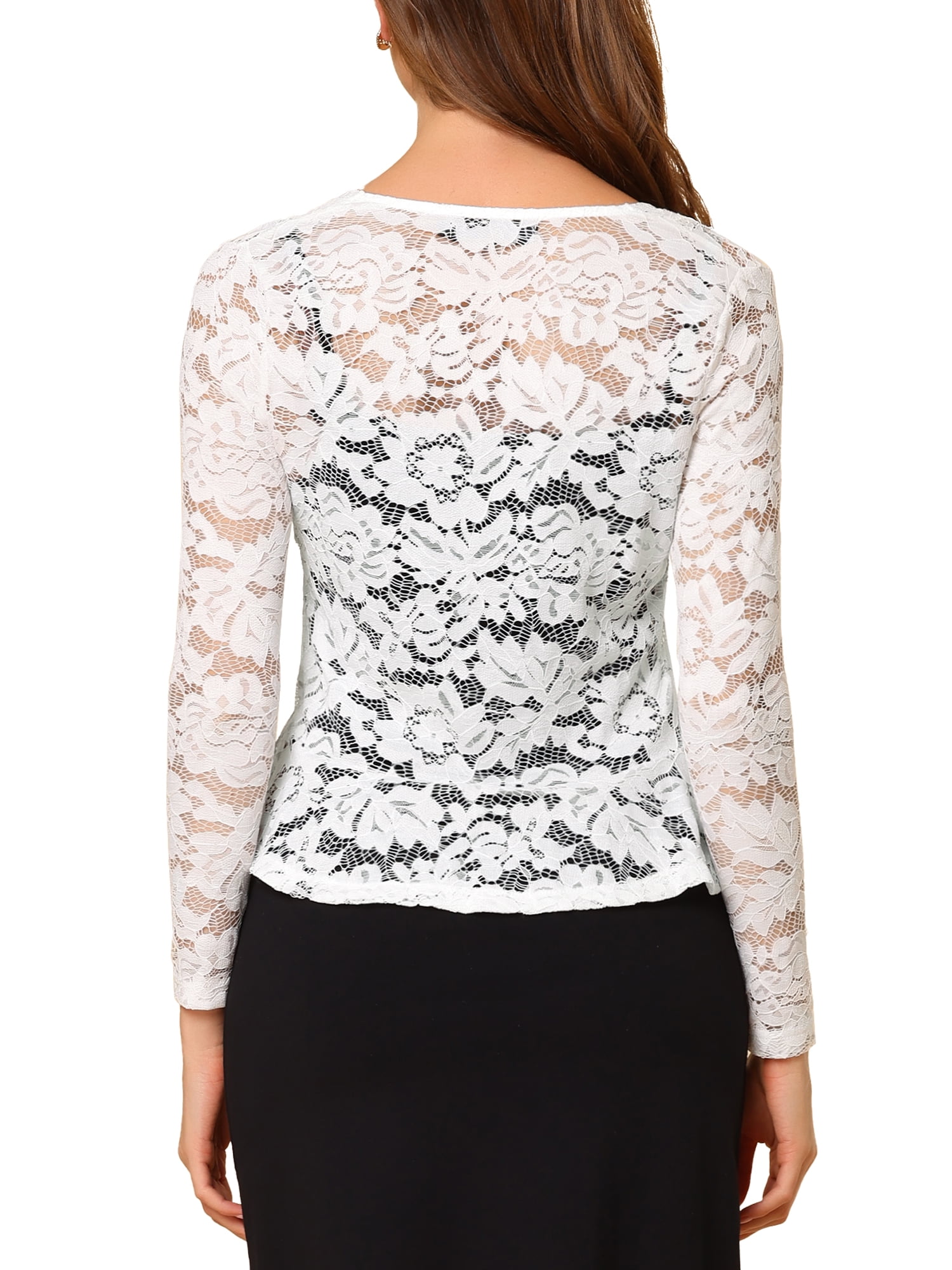 DARING DIVA Women's Ruffled Hem Floral Lace Crop Shrug Cardigan M White