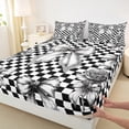 thumbnail image 3 of Homewish Chic Grey Bowknot Twin Sheet Sets for Girl, Modern Fashion Bow-tie Twin Fitted Sheet, Square Cheskered Plaid Flat Sheet, Super Cozy Room Decor, 3-Piece, 3 of 7