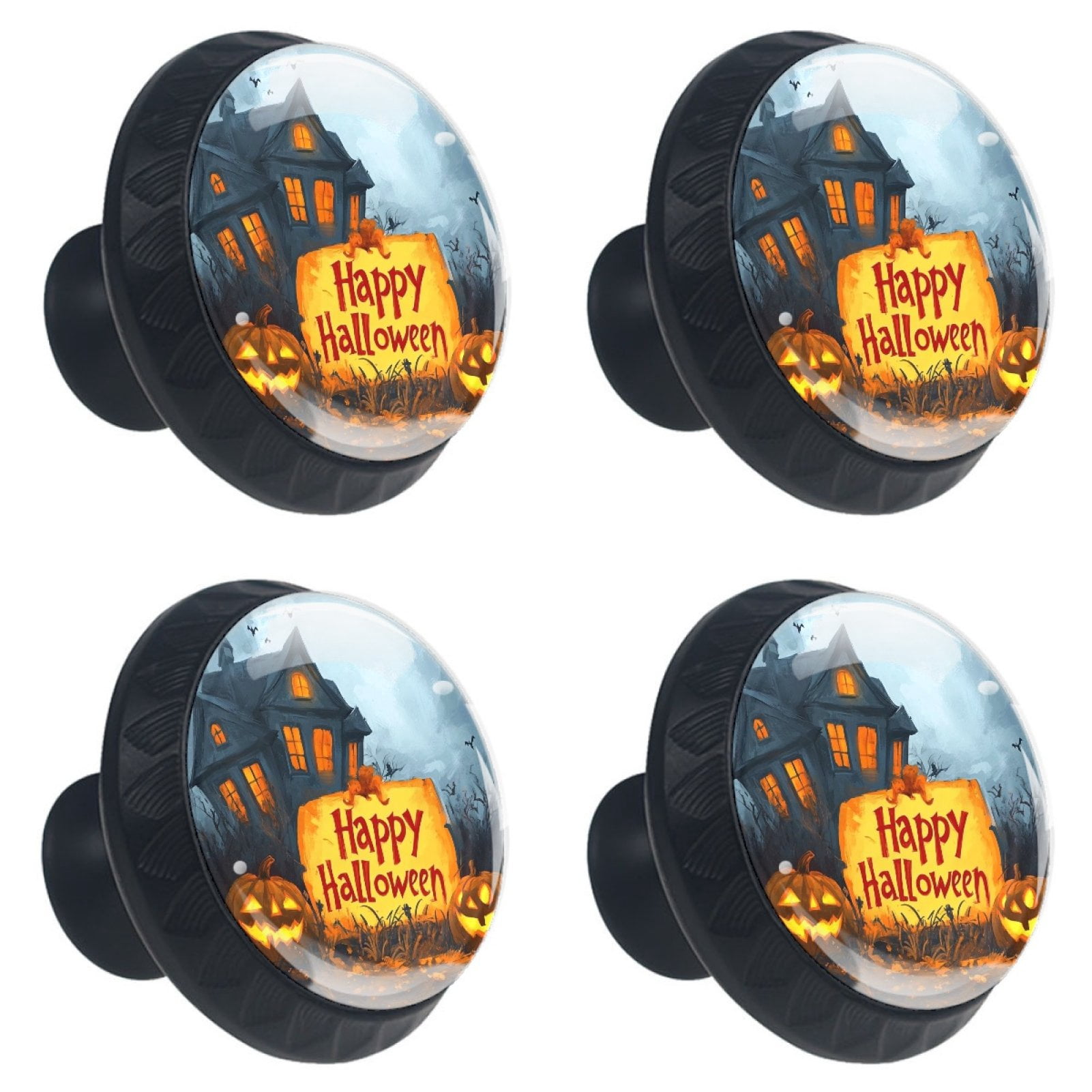 4 Pcs Happy Halloween Knobs for Kitchen Cabinet Cupboard Dresser Bookcase Drawer Pulls Handles Round Home Decor
