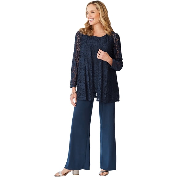 Woman Within Plus Size Petite 3-Piece Lace Jacket/Tank/Pant Set