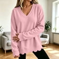 thumbnail image 2 of Eryao Oversized Pullover Sweatshirts for Women Fall Winter Lightweight Scalloped Sweatshirt Baggy V Neck Long Sleeve Solid Color Tops Pink,XXL, 2 of 7