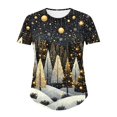 thumbnail image 5 of Hueook Plus Size Christmas T Shirts for Women Short Sleeve Graphic Tee Xmas Gold forest Black Holiday Top Multicolor 2X, 5 of 5