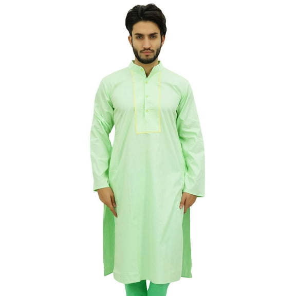 Atasi Men's Green Regular Cotton Long Kurta Ethnic Indian Designer Shirt-Small