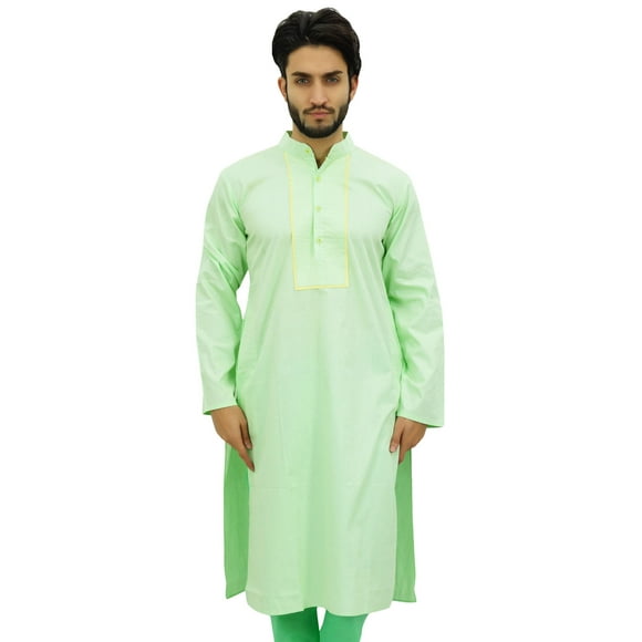 Atasi Men's Green Regular Cotton Long Kurta Ethnic Indian Designer Shirt-XXXL