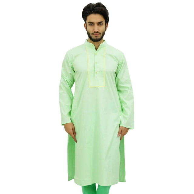 Atasi Kurta Long Régulier en Coton Vert pour Homme Chemise Ethnique Indienne de Designer - TTG