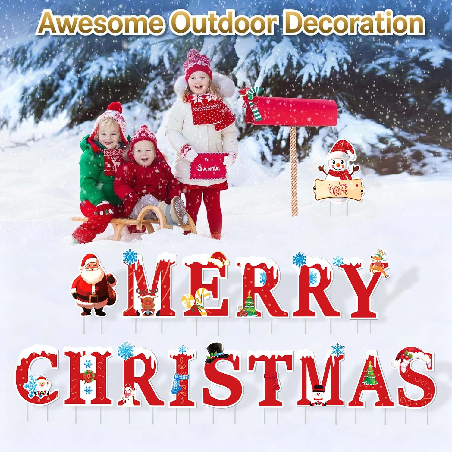 Ayieyill Merry Christmas Sign for Yard, 16Pcs Large Waterproof Christmas Yard Sign Decorations, Merry Christmas Sign Outdoor Lawn