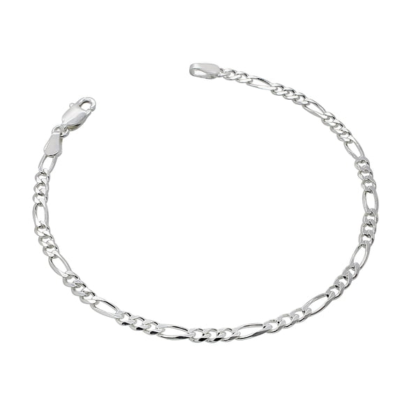 LeCalla Sterling Silver Figaro Chain Anklet, 10 Inch (Women's Summer Jewelry Gift)