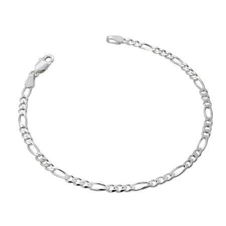 LeCalla Sterling Silver Figaro Chain Anklet, 10 Inch (Women's Summer Jewelry Gift)
