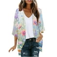 thumbnail image 2 of Clearance Clothes Pitauce Women's Puff Sleeve Sheer Chiffon Kimono Cardigans Summer Casual Bathing Suit Cover Up Loose Open Front Lightweight Cardigan, 2 of 5