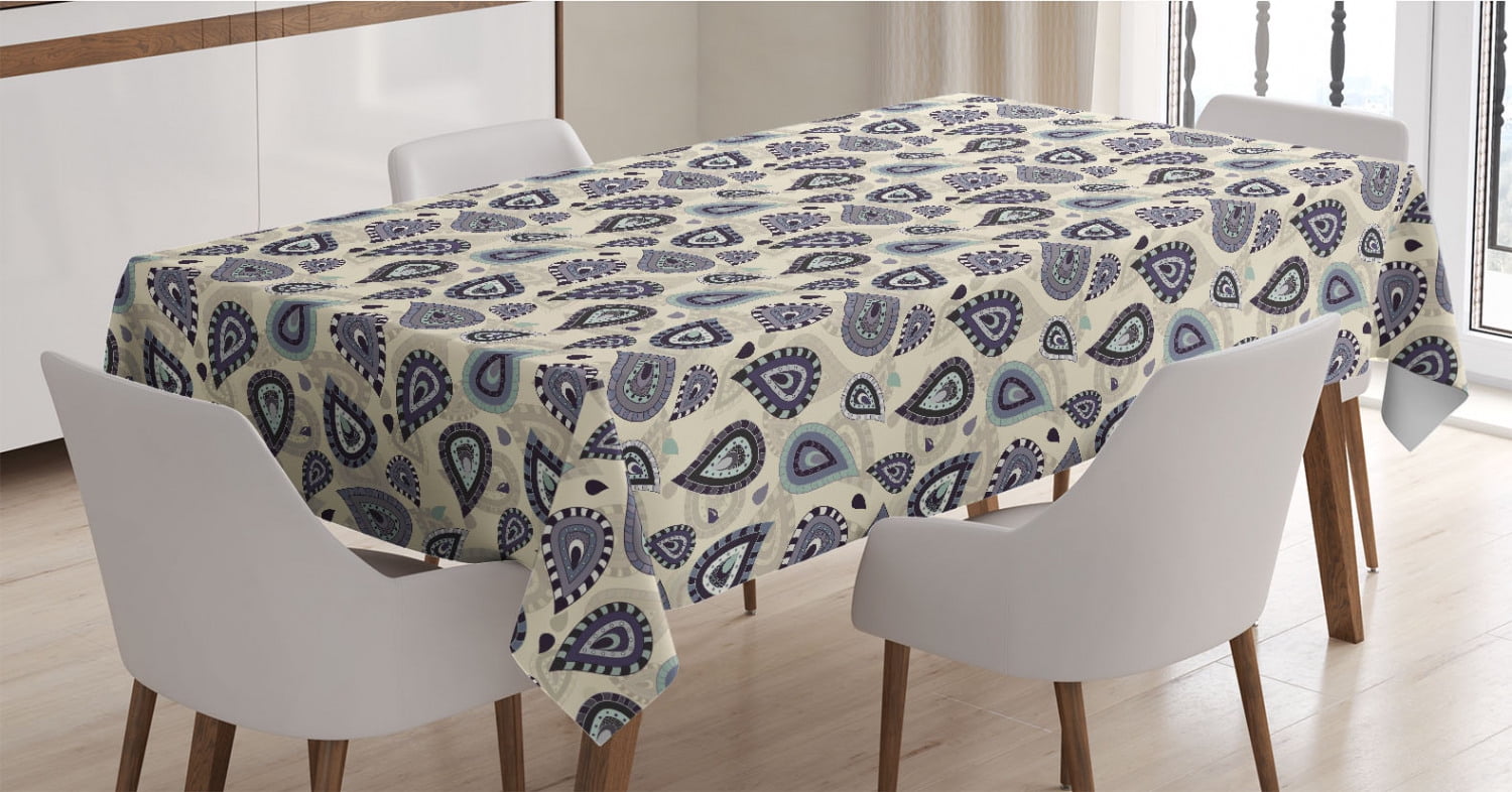 Rectangular Table Cover for Dining Room Kitchen Decor Ambesonne Purple Mandala Tablecloth 60 X 84 Purple Yellow Persian Ornamental Pattern Traditonal Folk Boho Design