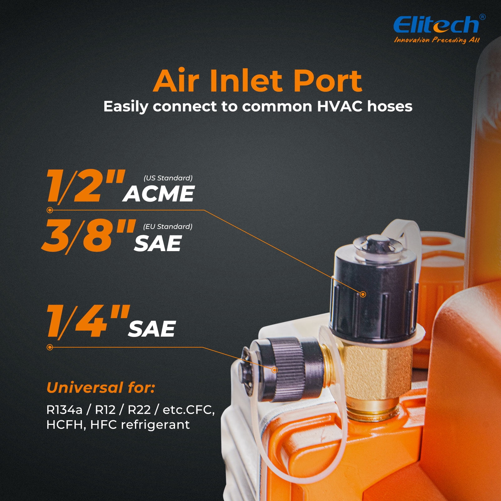 Elitech NVP-3 HVAC Vacuum Pump 3CFM 1.5L/S 1/4HP Single Stage Rotary Vane Air Vacuum Pump for HVAC and Refrigeration Systems, Durable and Easy to Maintain