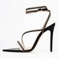 thumbnail image 2 of FSJ Women Sexy Rhinestones Pointed Open Toe Strappy Sandals Stiletto High Heel Studded Rivets Pumps Party Wedding Shoes Size 8 Black, 2 of 3