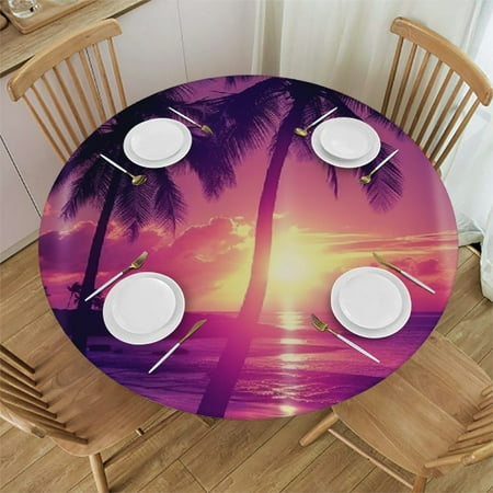 

Orinice Sunset Palm Trees Purple Round Table Cover Stain Resistant Washable Indoor Outdoor Tablecloth Kitchen Dining Wedding Parties Picnic Farmhouse 100% Polyester Fiber 46-50