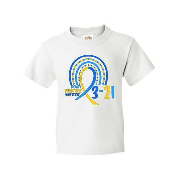 Inktastic 3-21 World Down Syndrome Day Blue and Yellow Rainbow Ribbon Youth T-Shirt
