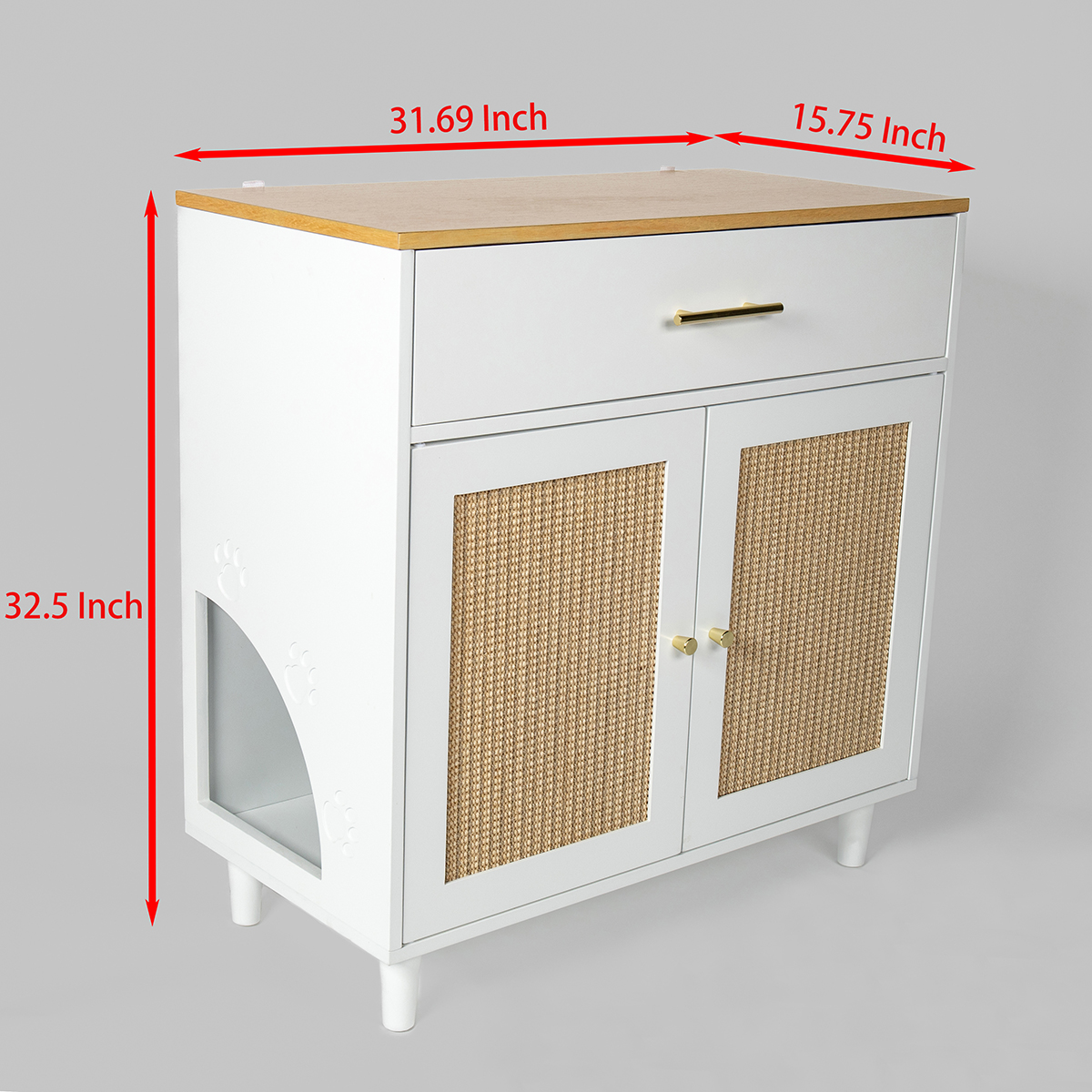 Hidden Litter Box Furniture, Cat Litter Box Enclosure with Scratch Board, Wooden Enclosed Cat Litter Cabinet Storage 32.5 x 31.69 x 15.75 Inches, White