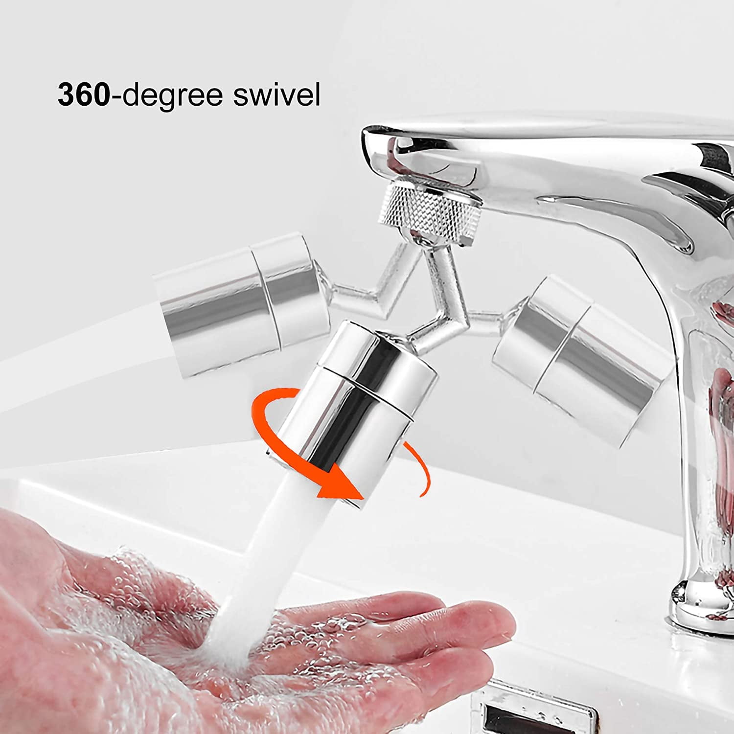Faucet Aerator,720° Swivel Big Angle Rotation Dual Function Universal Splash Filter Faucet Aerator,Gargle and Eye Flush Bathroom Faucet Aerator-Polished Chrome-Knurling-1.8GPM-15/16 Inch-27UNS