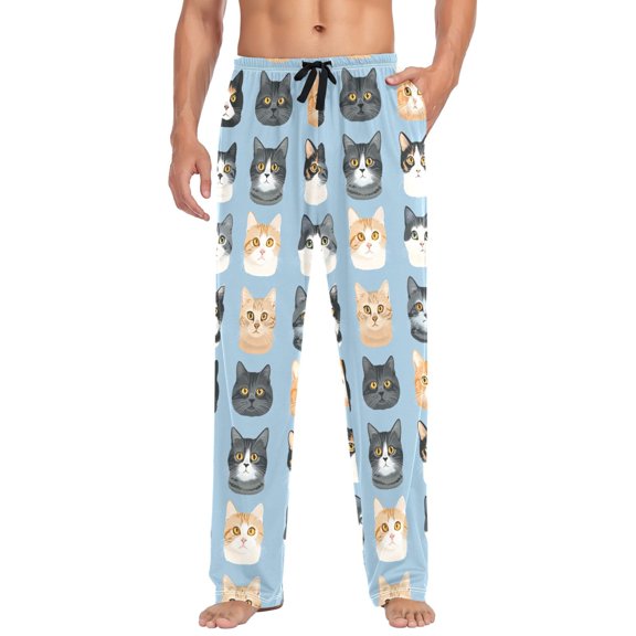 FORMRS Mens Pajama Pants with Pockets Soft Cotton Sleepwear Lounge Bottoms, Sizes S-2XL, Cartoon Cute Cat