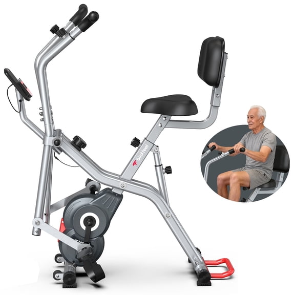 Cycool 2-in-1 Folding Magnetic Exercise Bike and Elliptical Cross Trainer Indoor Cycling x Bike with Arm Exerciser