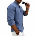 thumbnail image 6 of Qiyinn Men's Cotton Linen Long Sleeve Shirts Casual Button Down Banded Collar Shirt Beach Summer Tops with Pocket, 6 of 8
