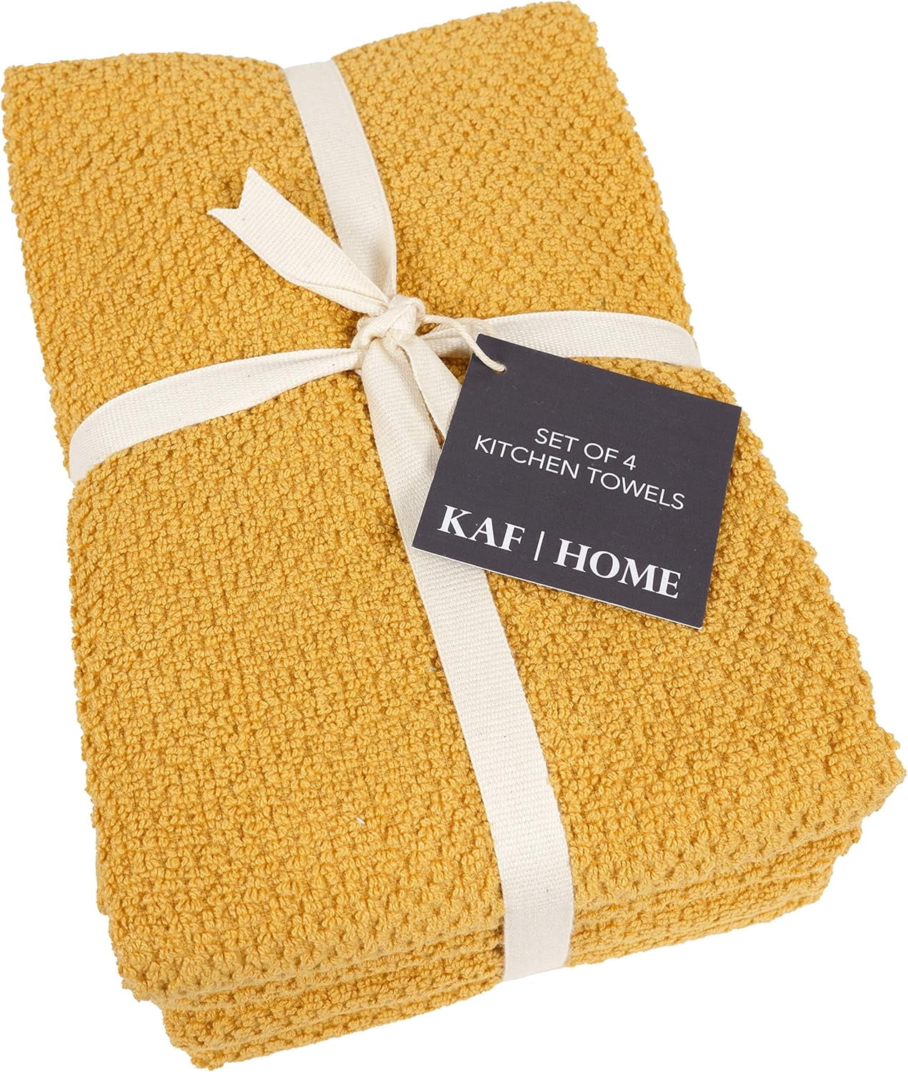 KAF Home Deluxe Kitchen Towels Set, Popcorn Terry Dish Towels, 18” x 28”, Camel, 4 Pack