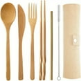 thumbnail image 1 of QUTETN Bamboo Travel Cutlery Set Include Reusable Knife Fork Spoon Chopsticks Straw Bamboo Utensils Camping Flatware Travel Utensil Set for Picnic Offi and School Lunch, 1 of 4