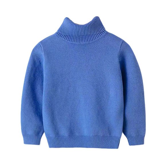 Girls Turtleneck Sweater Pullovers Kids Toddler Ribbed Knit Cotton Sweaters Jumpers Basic Plain Long Sleeve Tops Blue, 3 Y
