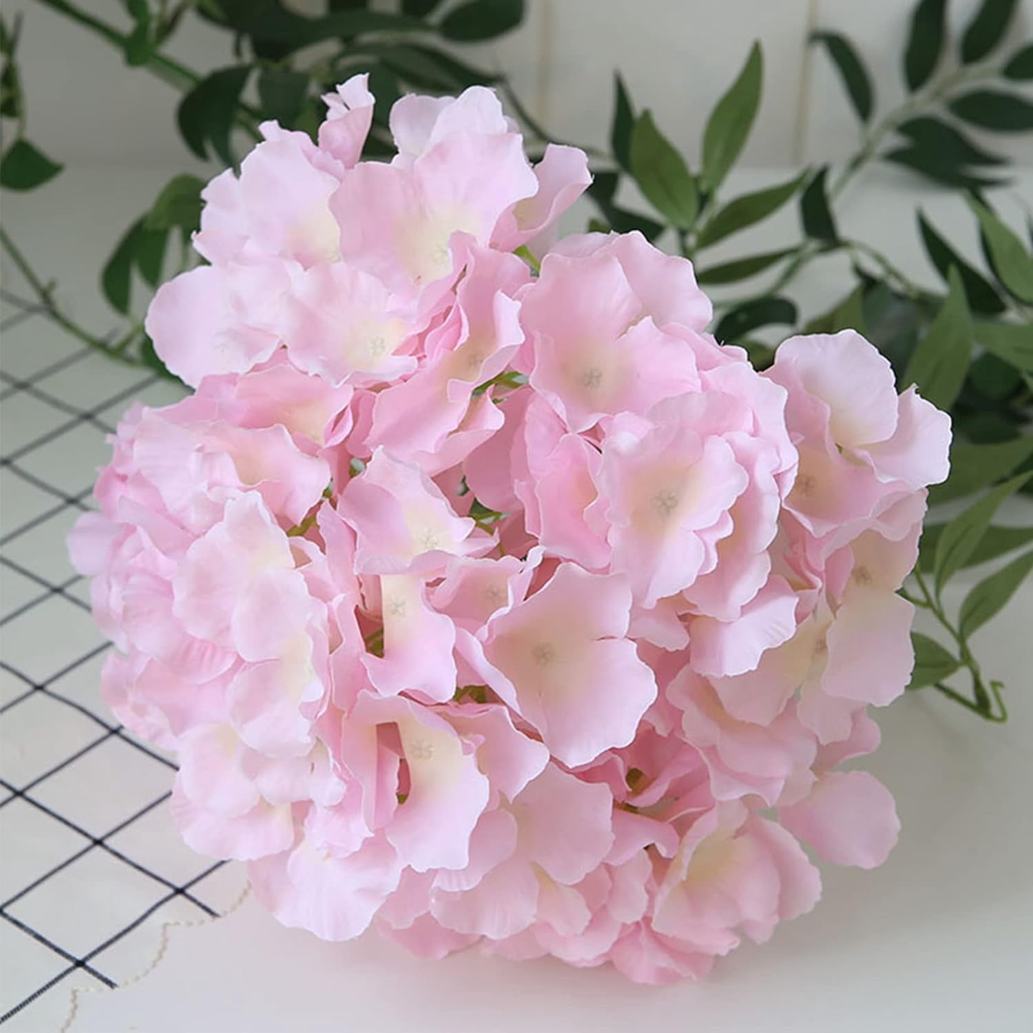 Silk Hydrangea Heads Artificial Flowers Heads and Stems Fake Hydrangea Flowers for Home Wedding Decor (Pure White)