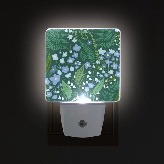 Yayeee LED Plug in Night Light for The Home with Auto Dusk to Dawn Light Sensors, 2 Pack, Blue Flowers Pattern