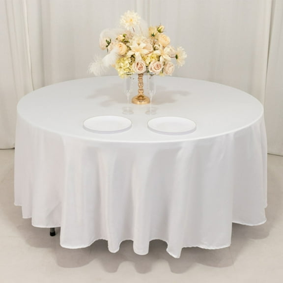 Balsa Circle 108" White Round Lamour Satin Tablecloth Table Covers Catering Dining Table Linens Reception