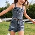 thumbnail image 4 of EnJoCho Teen Kids Girls Summer Clothes Denim Cam𝗂sole Top + Raw Hem Ripped Jeans Shorts 2PCS Outfits Trendy Crop Tank Tops Short Set Preschool Girls Matching Shirt and Shorts Set, 4 of 9