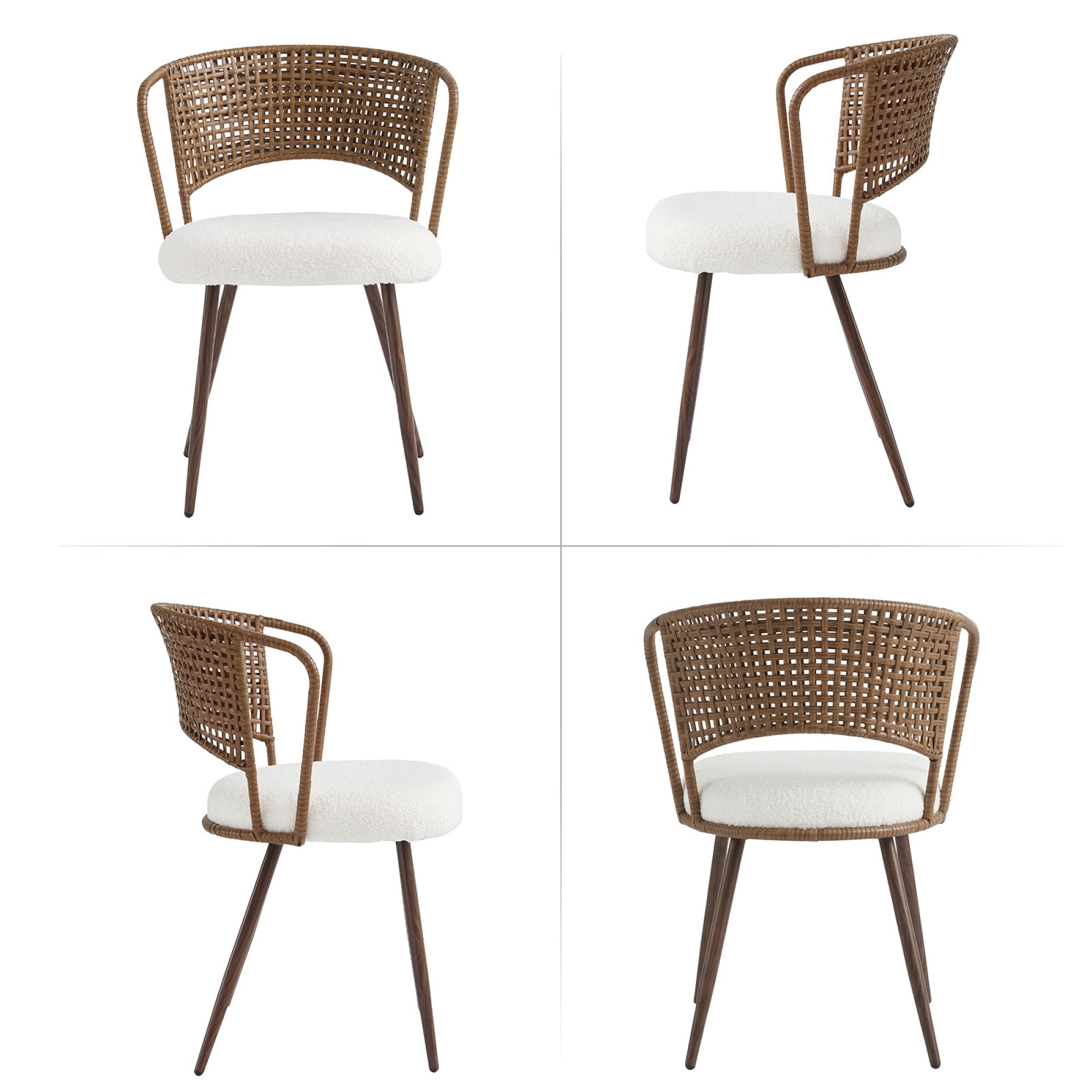 Leumius Set of 4 Wicker Dining Chairs, Farmhouse Soft Cushioned Cane Back Kitchen Chair, Sponge Cushion, Wing-Back Dining Chair with Metal Legs for Home and Kitchen (Dark Walnut)