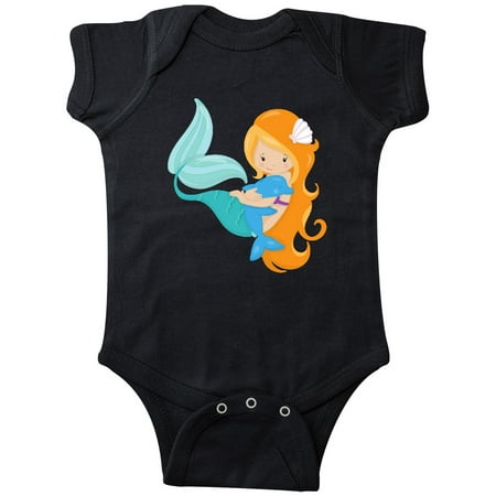 

Inktastic Mermaid And Dolphin Mermaid With Orange Hair Gift Baby Girl Bodysuit