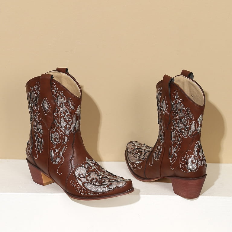 Vintage short Western country booties Amazon.com | Goth Cowgirls Boots for Women Short Low Heels  main image 2
