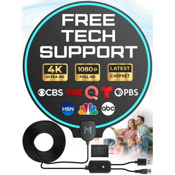 250 Mile Long Range Signal Reception HDTV Indoor Digital Antenna [Early Release 2025 Chipset], 16.4 ft Coax Cable   Signal Amplifier Booster & USB Adapter by Mata1-USA
