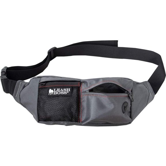 Leashboss | PackUp Pouch | Dog Treat Training Pouch with Waste Bag Dispenser | Adjustable Waist Belt Fanny Pack Design | Gray