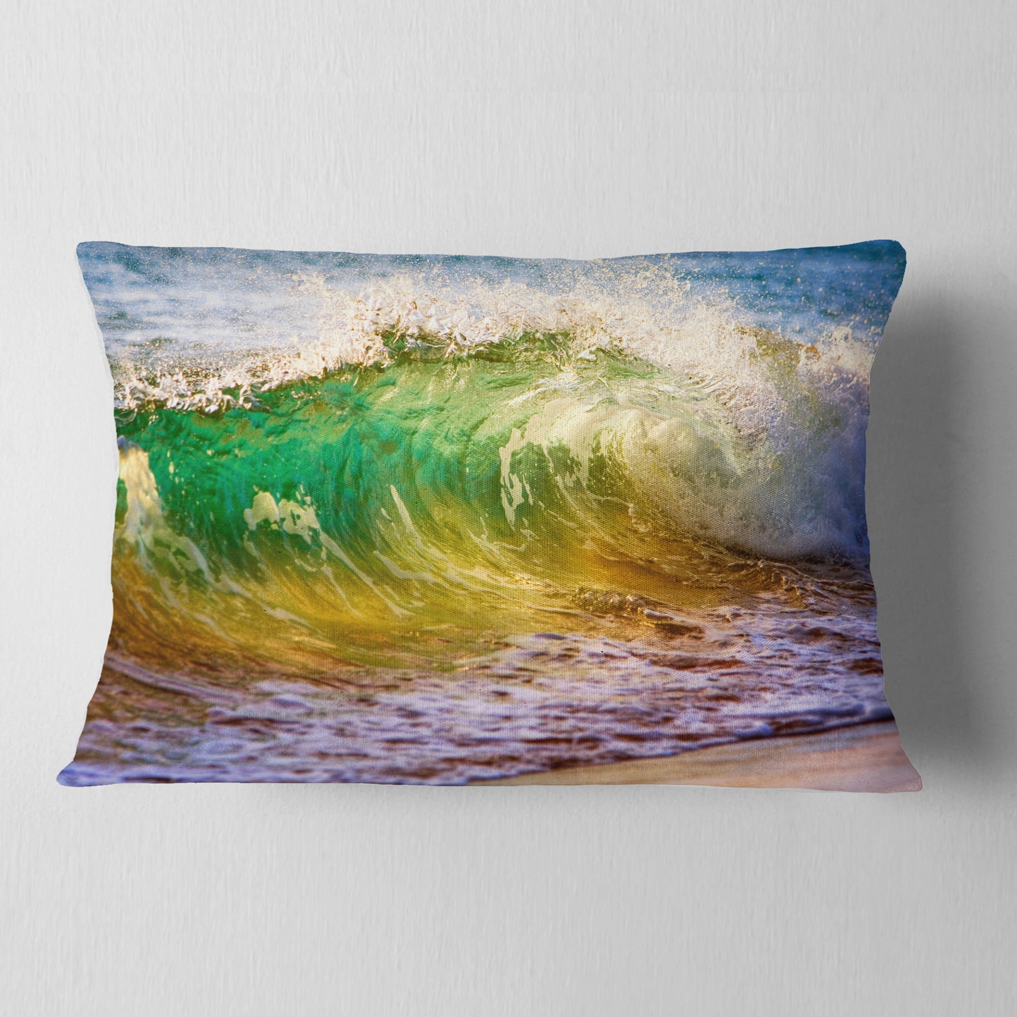 Designart Ocean Turning Green - Seascape Throw Pillow - 12x20