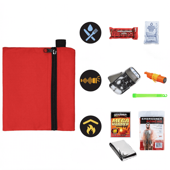 Survival Mini for Children 72 Hour Compact Emergency Kit – Travel Size Bag with Food, Water, Poncho, Blanket, Flashlight, Whistle, Bright Stick and Warmer for Kids Preparedness