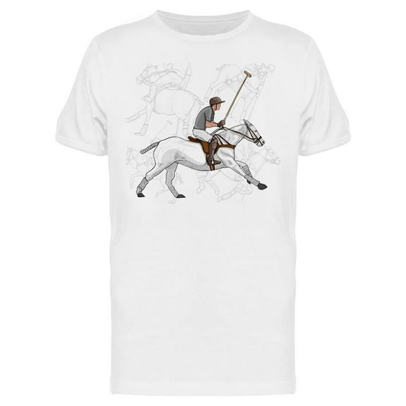 Smartprints Mens Graphic Tee - Polo Player And White Horse - Regular Fit 100% Cotton