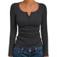thumbnail image 1 of Camisetas de Larga para Mujer, Estilo Henley, Informales, para Otoño Tops Ajustados, Camisetas Básicas de Canalé Gris Oscuro XXL, 1 of 8