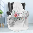 thumbnail image 4 of Music Soft Flannel Fleece Throw Blanket, Vintage Style Gramophone Record Player Floral Ornament Blossom Antique, Cozy Plush for Indoor and Outdoor Use, 50" x 70", Grey Black White, by Ambesonne, 4 of 5