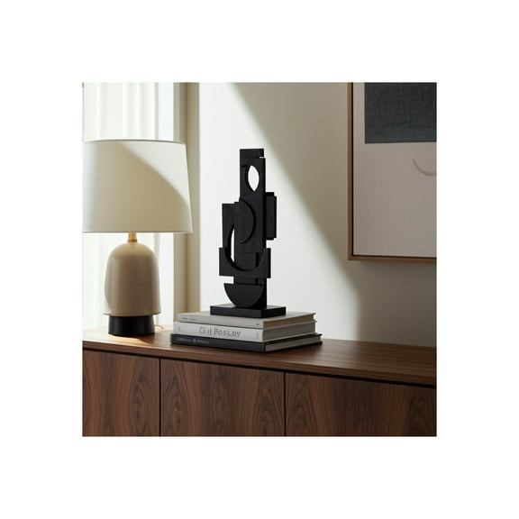Sculpture Fir Wood Geometric Abstract Design Contemporary Decor for Modern Home Office Bedroom or Living Room Display Accent Art Piece - 24" Black